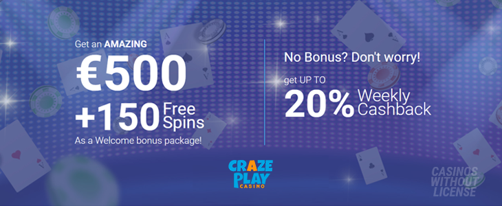Welcome bonuses at Craze casino