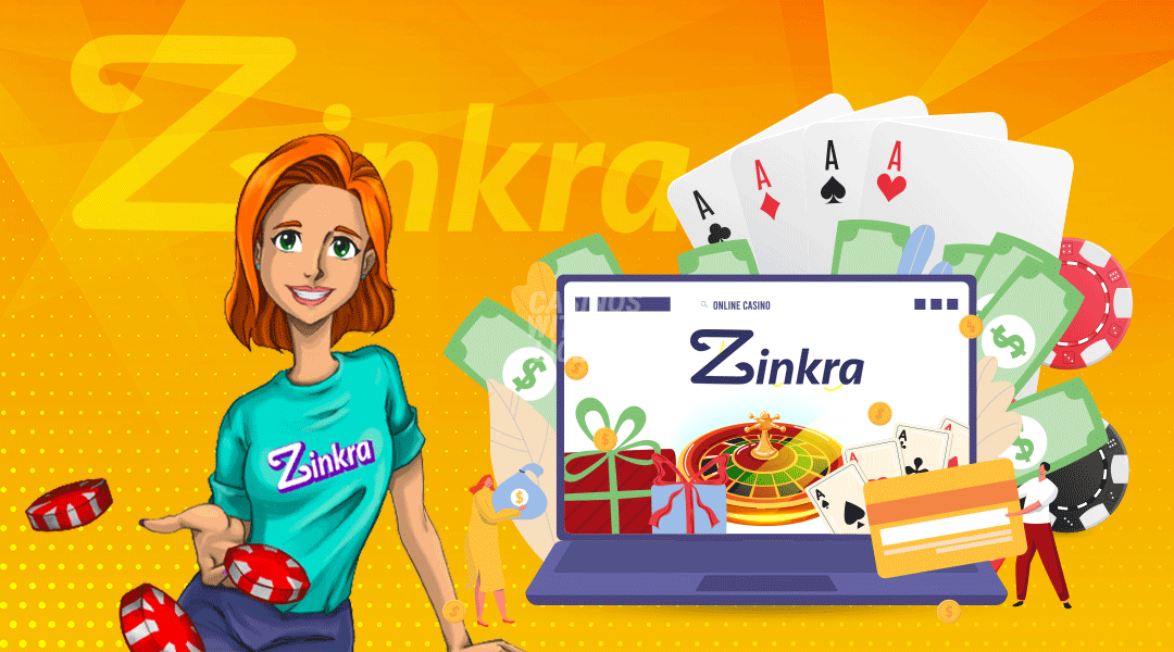 Zinkra casino logo with miss Zinkra