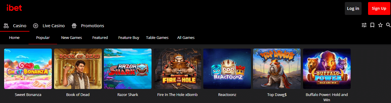 popular games at ibet casino banner