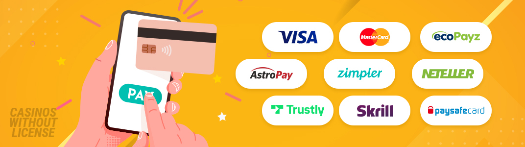 logos of payment methods at casinos without a license