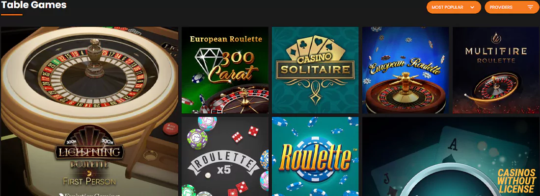 Hot Bet table games