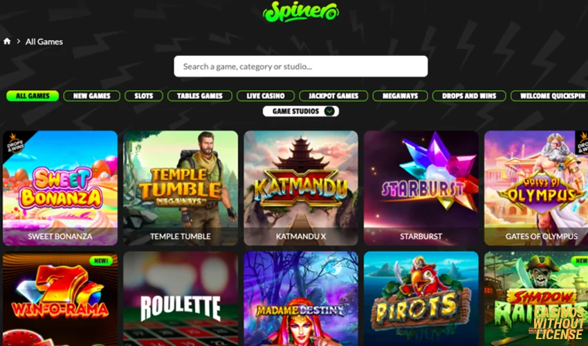 Spinero Game Selection