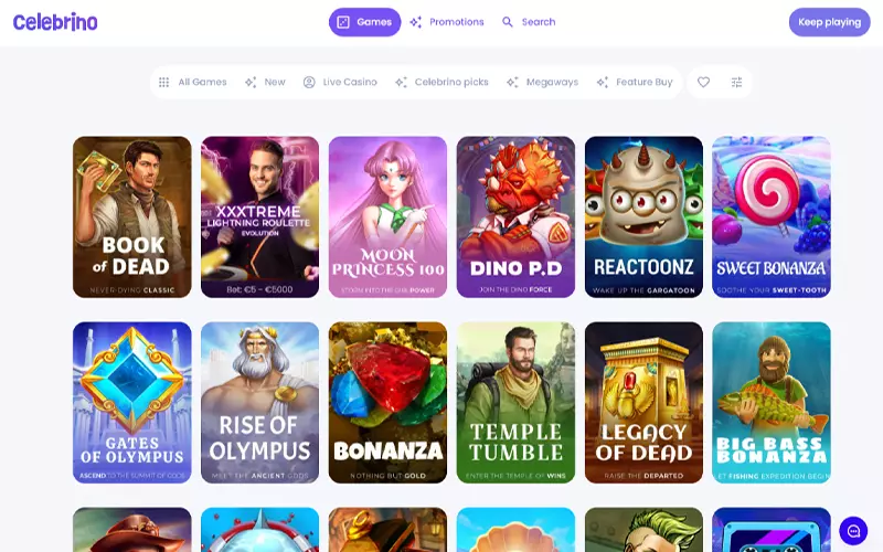 Celebrino casino game options