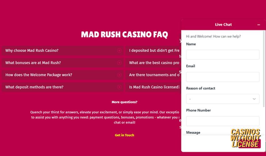 Customer support at Mad Rush