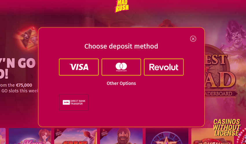 payment methods at Mad Rush