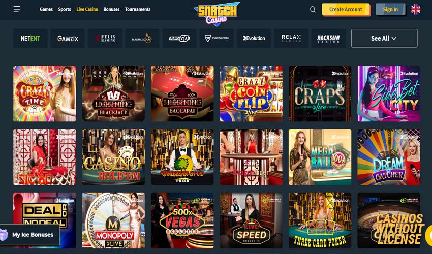 live casino games at snatch casino 