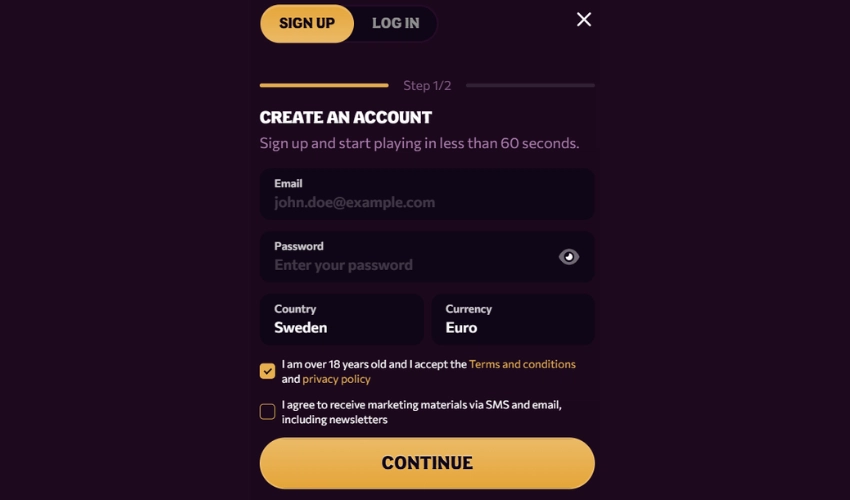 How to sign up at Chanze Casino