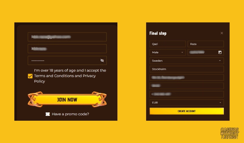 Mino Casino Sign up Process