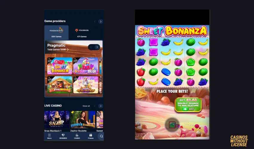 Kudosbet mobile interface and Sweet Bonanza Candyland gameplay