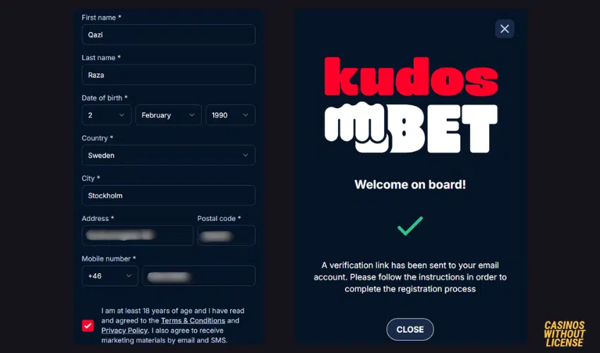 Registration at Kudosbet