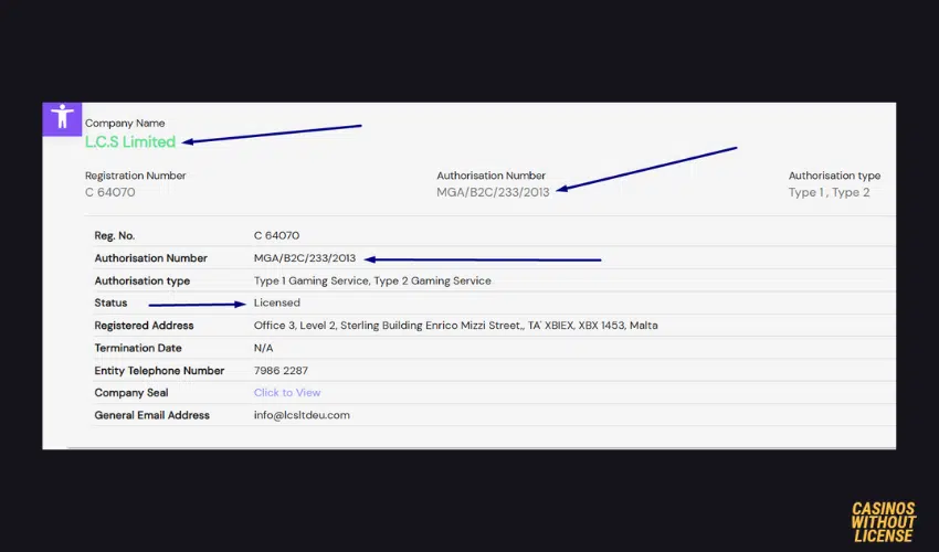 Verification of Kudosbet license on MGA register