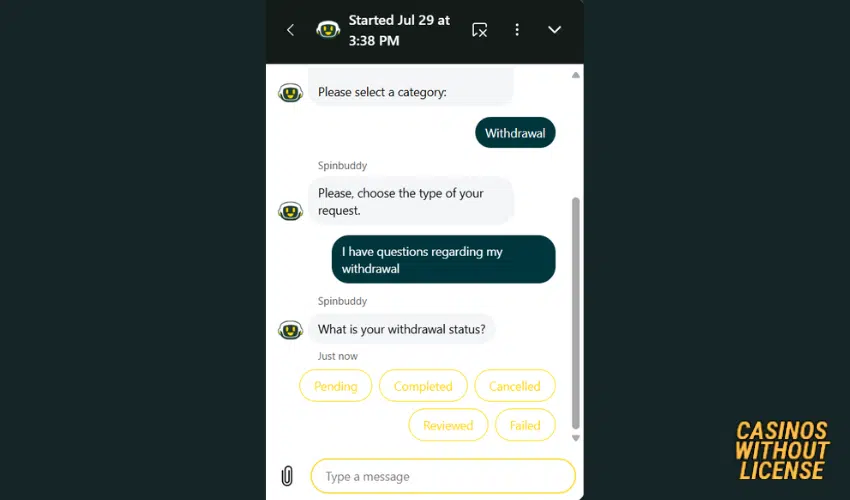 Chat Support at SpinStag is a bot