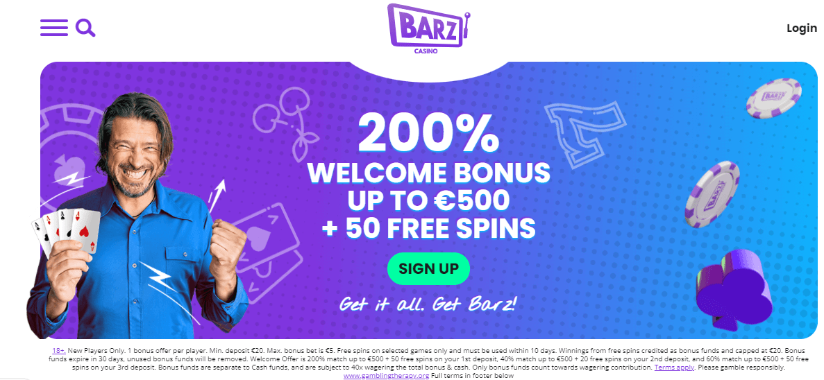 Barz casino welcome bonus banner